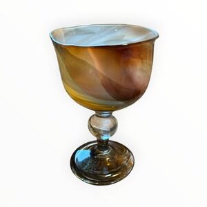 Holmegaard Cascade 7.5in Goblet Per Lutken Signed Danish Art Glass Amber Swirl